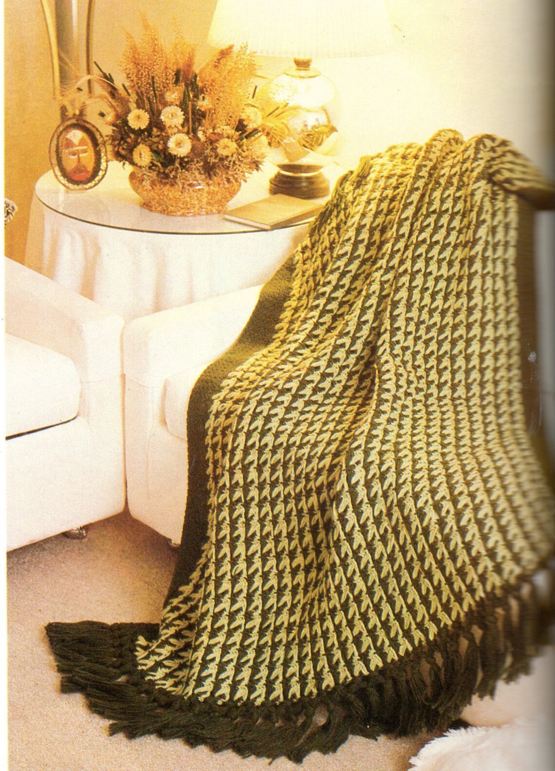 Broomstick Lace Fringe Afghan Crochet Pattern Two Tone Lacy Afghan