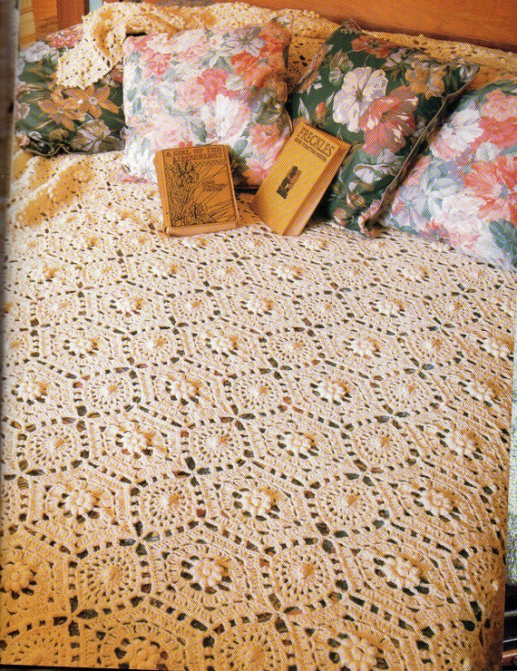 Popcorn Stitch Flowers Bedspread Coverlet Crochet Pattern Twin Etsy