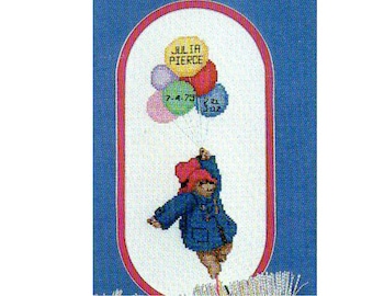 Schema punto croce per annuncio di nascita dell'orso Paddington Schema punto croce per annuncio di nascita dell'orso con palloncini PDF Download immediato