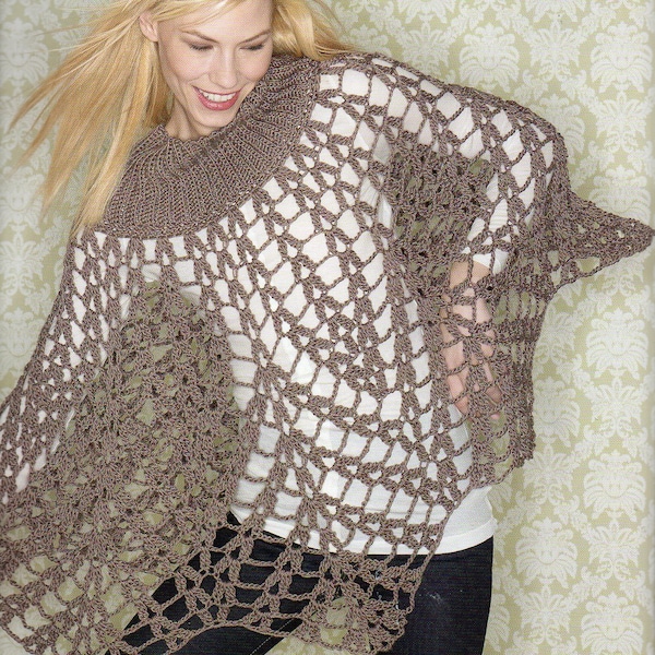 Vet poncho Cape haakpatroon Mesh Pullover Cape Poncho haakpatroon PDF direct downloaden