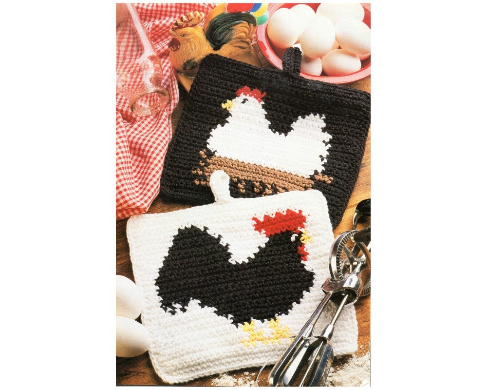 Chicken and Rooster Potholders Crochet Patterns