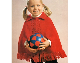 Modello di maglia per poncho a mantello per bambini Modello di maglia per poncho a mantello con frange e scialle PDF Download immediato