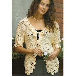 Lace Shell Top Cardigan Crochet Pattern Three Quarter Sleeve Lace Top Crochet Pattern Sizes S/M and L/XL  PDF Instant Download