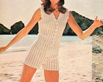 1970s One Piece Playsuit Beachwear Crochet Pattern Romper Jumpsuit Crochet Pattern PDF Instant Download