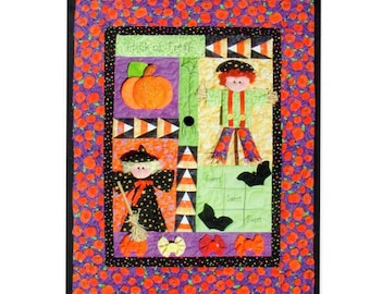 Halloween-quiltpatroon heks vogelverschrikker pompoen quiltpatroon pdf direct downloaden