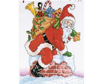 Christmas Santa Claus Cross Stitch Pattern Santa Coming Down The Chimney With Sack Of Gifts Cross Stitch Pattern PDF Instant Download