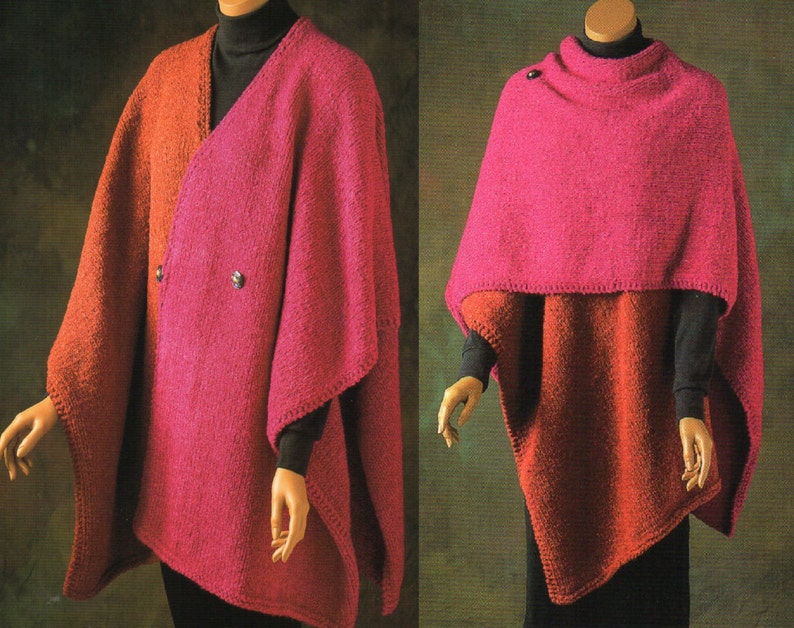 Color Block Ruana Cape Poncho Knitting Pattern Womens Poncho Cape V Neck Color Blocked Knitting Pattern PDF Instant Download image 1