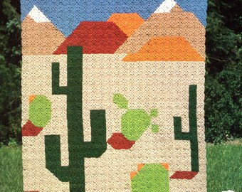 Cactus Afghan Crochet Pattern  Cactus and Mountains Afghan Crochet Pattern PDF Instant Download