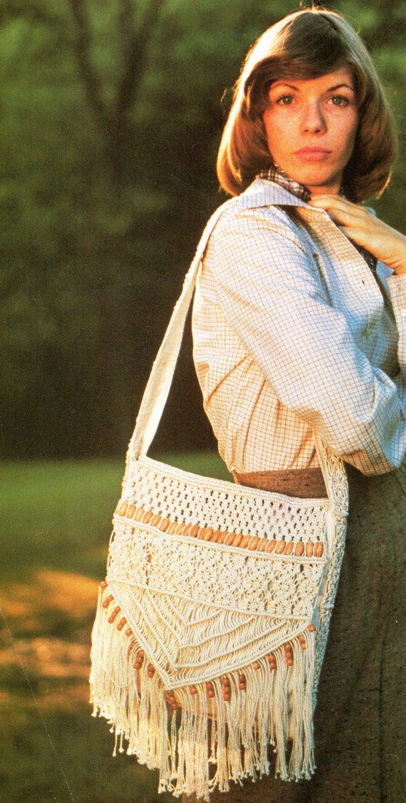 Fringe Hippie Purse Handbag Macrame Pattern Fringed Beads Shoulder Bag Macrame Pattern PDF Instant Download