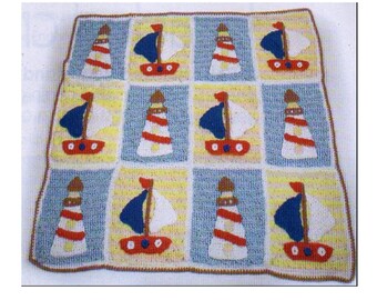 Boats Afghan Crochet Pattern  Nautical Boat and Lighthouse Afghan Crochet Pattern PDF Instant Download
