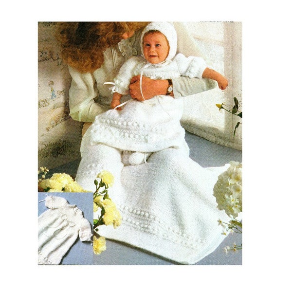 Bobble Christening Gown Afghan Hat and Booties Knitting Pattern Long Bobble Baptism Gown Knitting Pattern PDF Instant Download