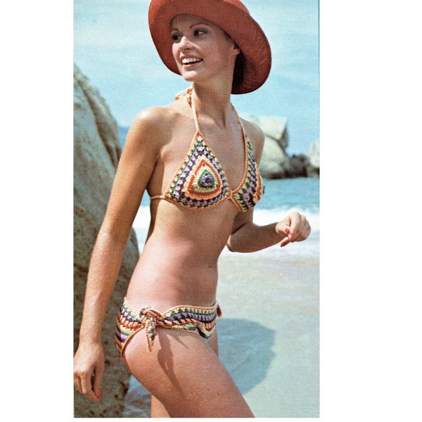 1970s 2 Piece Bikini Bathing Suit Crochet Pattern Two Piece Swimsuit Bikini Crochet Pattern PDF Instant Download