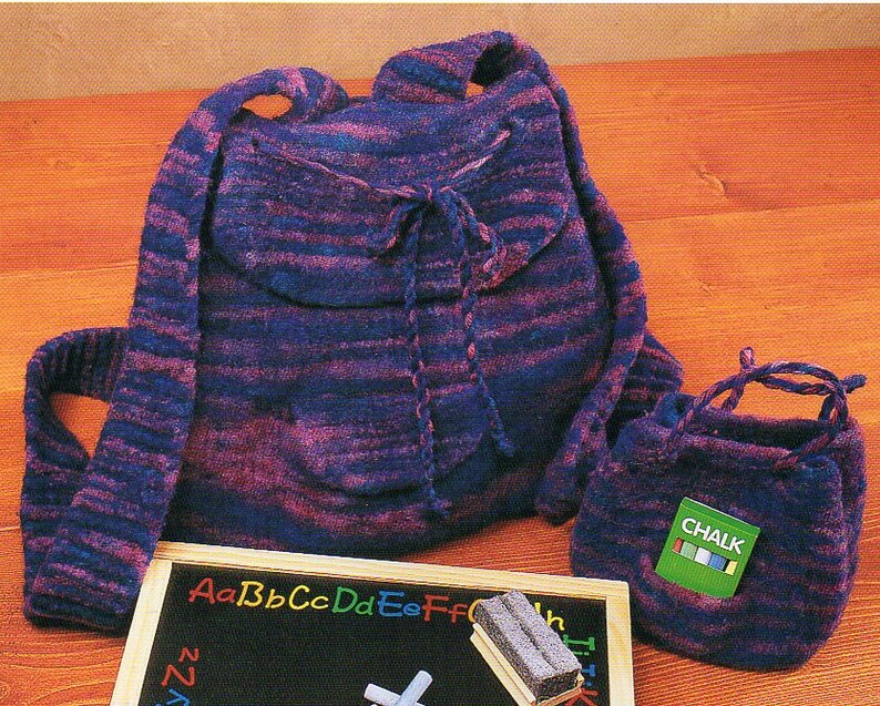 Backpack and Pouch Knitting Pattern Backpack Bookbag and Pouch with Pocket Knitting Pattern PDF Instant Download