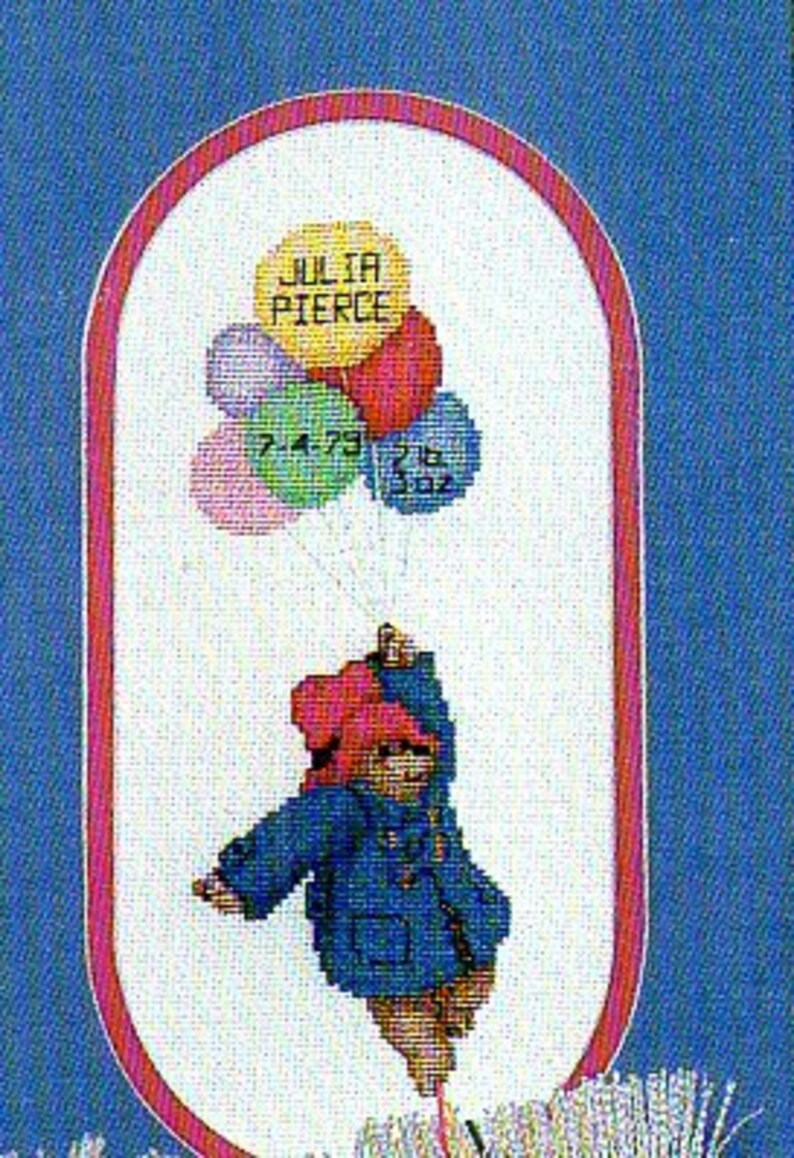 Bear And Balloons Birth Announcement Cross Stitch Pattern Bear With Balloons Birth Announcement Cross Stitch Pattern