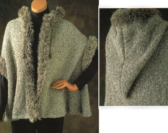 Cape Poncho With Hood Knitting Pattern  Vintage Shawl Cape Knitting Pattern PDF Instant Download