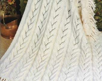 Irish Lace Afghan Knitting Pattern  Vintage Fringe Afghan Knitting Pattern PDF Instant Download