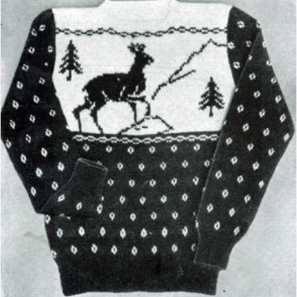 Deer and Pine Tree Sweater Knitting Pattern  Christmas Tree Knitting Pattern  PDF Instant Download