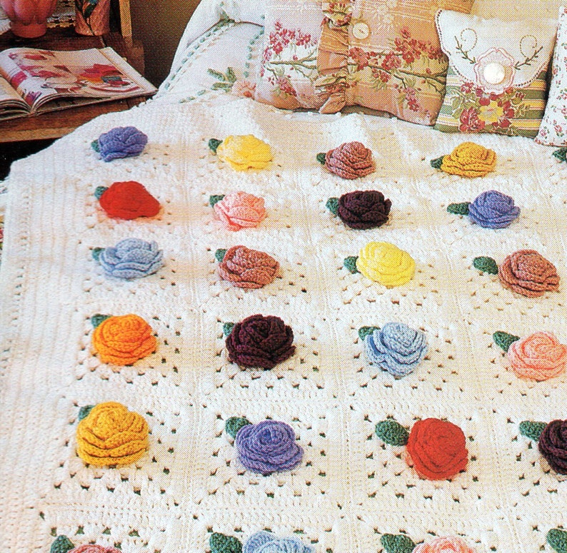 Vintage Roses Afghan Crochet Pattern Flowers Roses Afghan Blanket