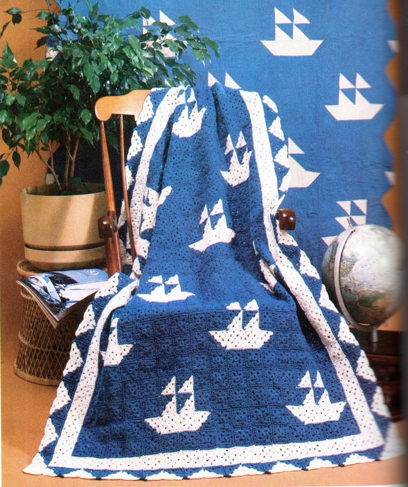 Boats Blanket Crochet Pattern Nautical Boat Blanket Crochet Pattern PDF ...