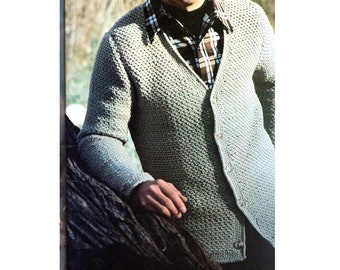 Mens Cardigan Sweater Crochet Pattern Mans Button Down Sweater Crochet Pattern Sizes S,M,L PDF Instant Download