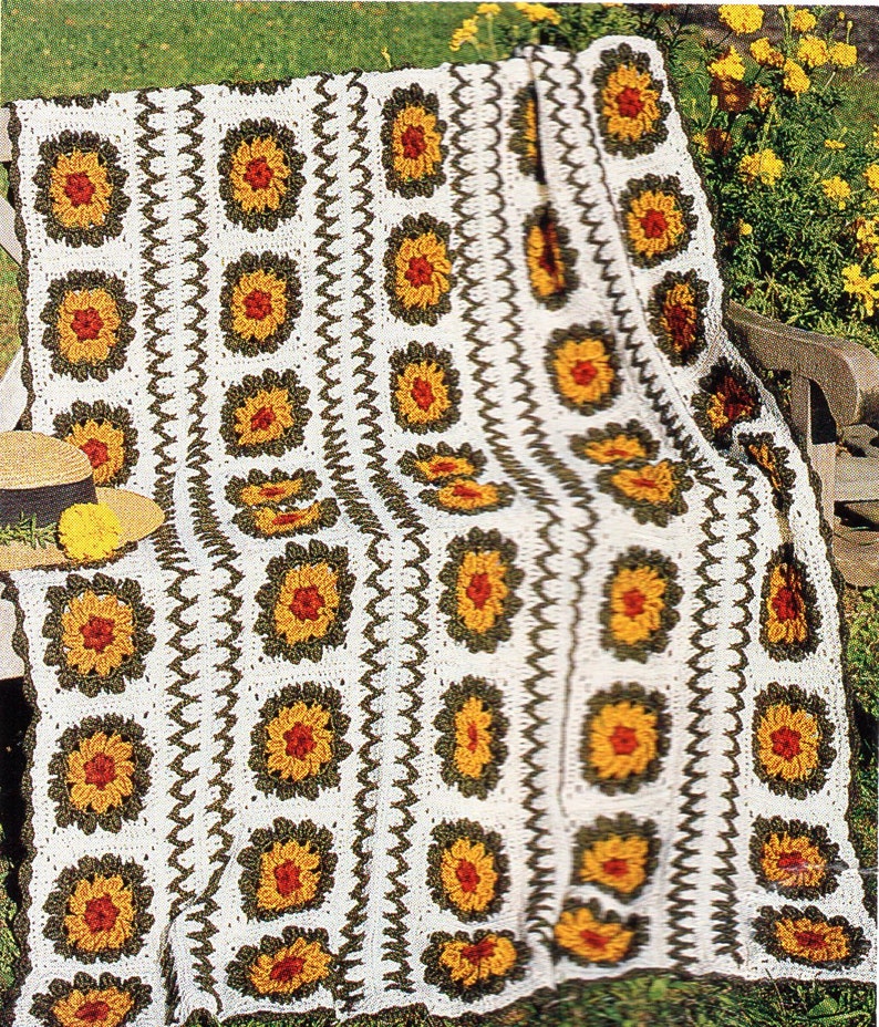 Sunflower Afghan Crochet Pattern Sunflowers Motif Afghan Blanket