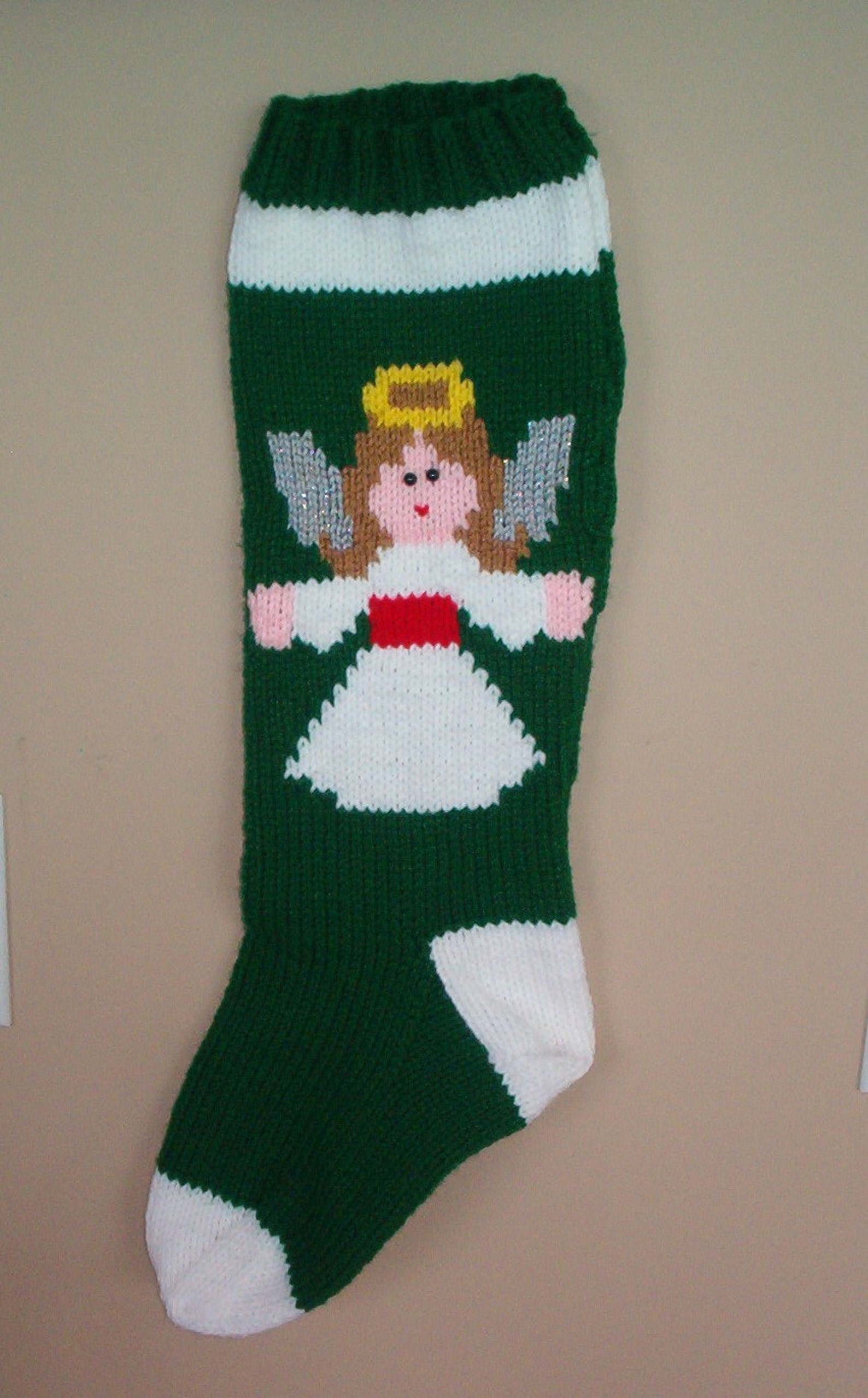 Knitted Christmas Stocking Personalized Angel Etsy