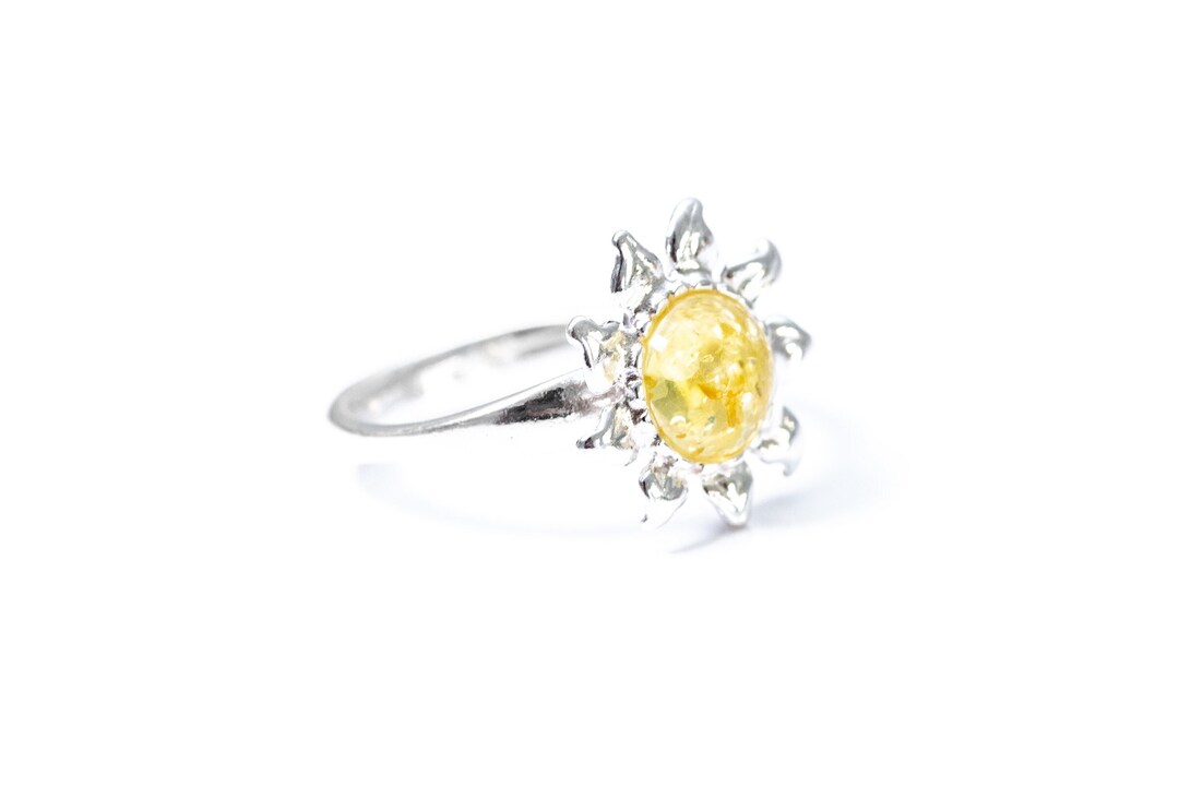 Citrus Yellow Amber Sun Ring, Citrus Ring With Baltic Amber, Yellow ...
