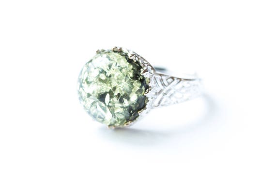 green amber rings in silver