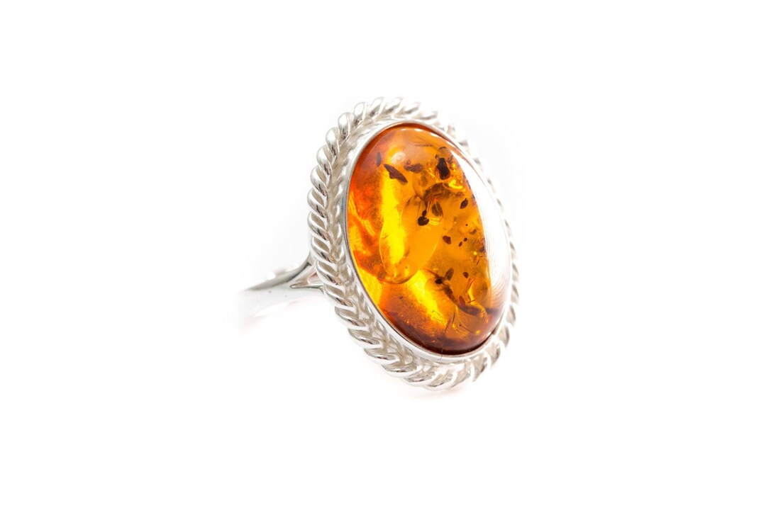 Classic Oval Amber Ring Large Baltic Amber Ring Rope Frame Etsy UK