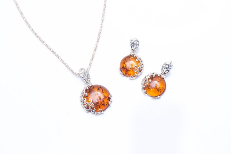 Bracelet Honey Amber Drop Jewelry Set Matching Necklace Drop Earrings Set in Sterling Silver Silver and Amber Jewelry Set