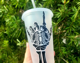 Skeleton Cold Cup | Personalized | Reusable | 24 oz Cup in black, white or clear