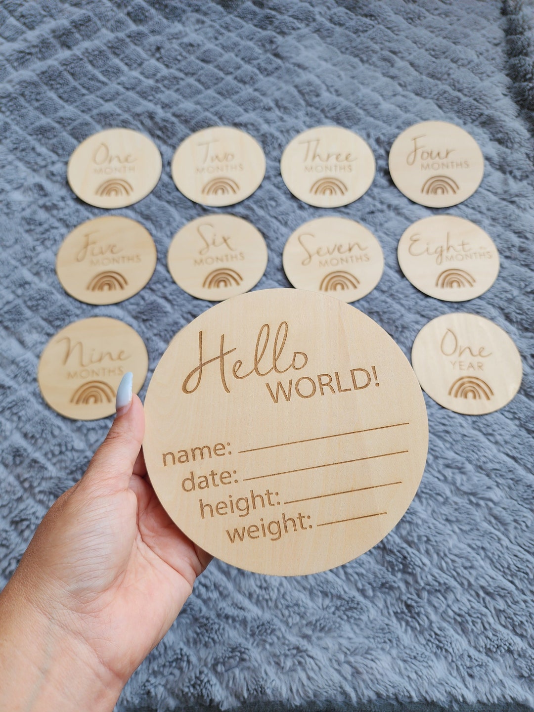 Adorable Wooden Baby Keepsake: Birth Announcement & Monthly Milestones ...