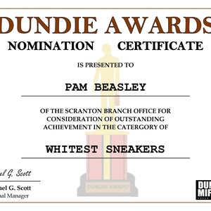Dundie Awards Nomination Certificate- the Office *DIGITAL* - Etsy