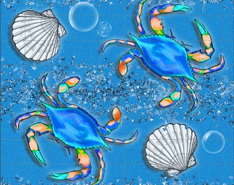 Watercolor Blue Crabs Shells Bubbles - Sublimation wrap for 20 oz. skinny straight tumbler -sea life nautical - Digital Download JPG PNG