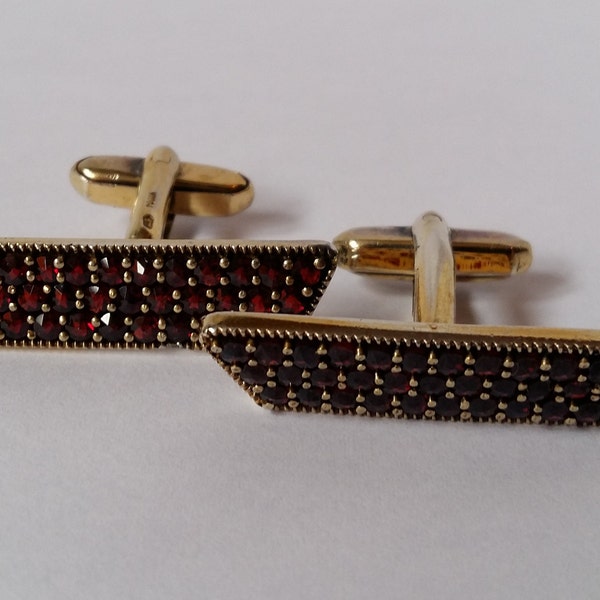 A Pair ofvintage  Bohemian Garnet Cufflinks, 900 Silver Gilt, Bullet Back, Bullet Fastening, Czechoslovakia former Bohemia, 1960s