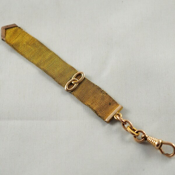 Antiguo reloj de bolsillo eduardiano fob, metal dorado, tejido, reloj fob, símbolo infinito, anillos vinculados, Chatelaine, Alemania década de 1910