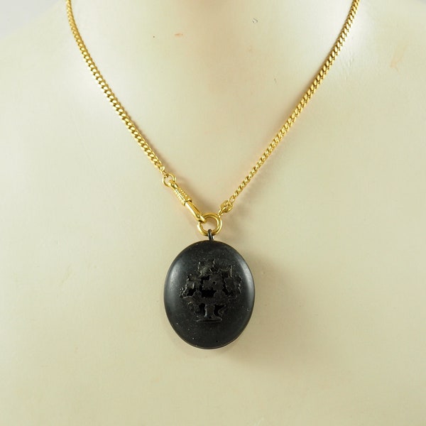 Antique Victorian Gutta Percha Oval locket, Applied Grapes, Patterned Interior, Mourning, Sentimental, No Frames or Glass, European 1890s