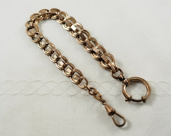 Antique Edwardian Gentleman's Graduated Gold Filled Watch Chain, Leontine or Short Albert, Ornate Links, AM Charnier, Germany  1900-1910