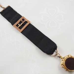 Antique 15k Gold Swivel Fob Ribbon Chain: Bloodstone Cornelian, Chester 1896
