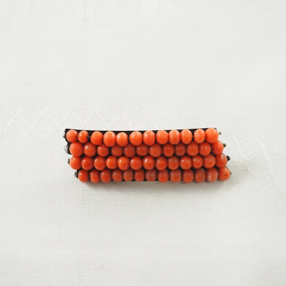 Antique Victorian Coral and White Metal Brooch, N… - image 1