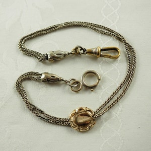 Victorian Silver Plated Albertina Watch Chain: Gold Filled Slider, Dog Clip, 13&quot;