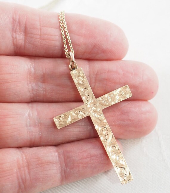 Antique Victorian Gold Filled Cross Pendant, Roll… - image 3