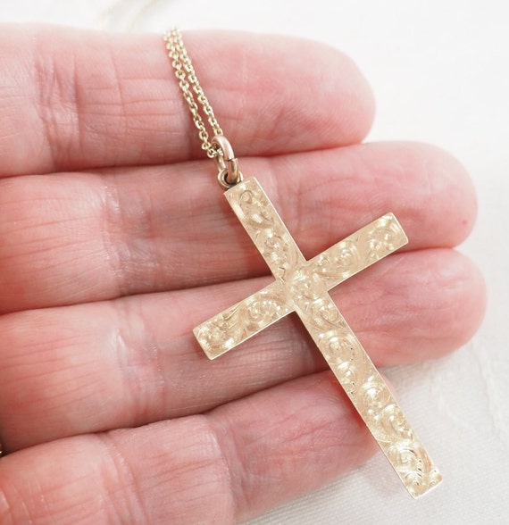 Antique Victorian Gold Filled Cross Pendant, Roll… - image 7