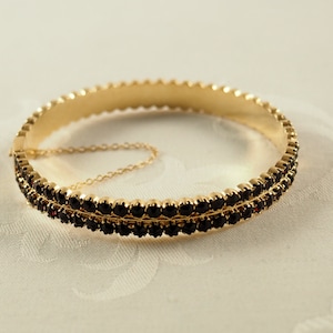 Antique Late Edwardian Bohemian Garnet Hinged Bracelet in 835 Silver Gilt, 52 and 56 Garnets Each 3mm, Fitting 7" Wrist, Germany 1910s-20s