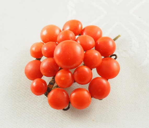 Antique Victorian Coral Cluster Brooch, Mediterra… - image 5