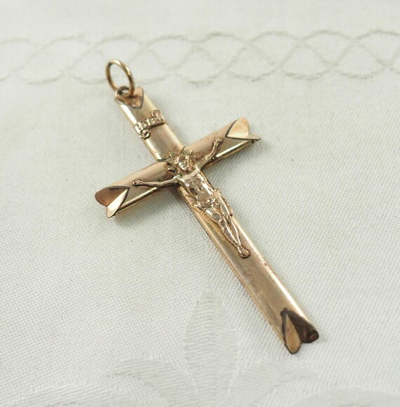 Antique Crucifix Pendant Victorian Rolled Gold Gold Filled Yellow Gold Tone Roman or Latin Cross Figure of Christ and Inri Germany 1900 Etsy