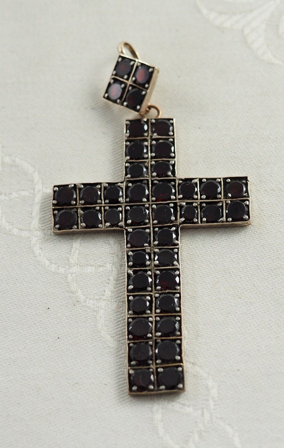 Antique Victorian Bohemian Garnet Cross Pendant i… - image 6