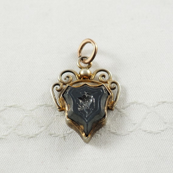 Antique Victorian Silver Gilt and Obsidian Intagl… - image 2