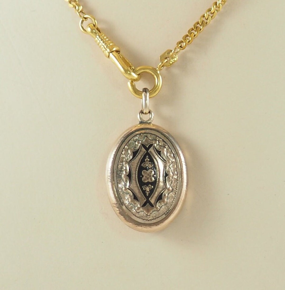 Locket Back Antique Victorian Oval Mourning Locket Back Pendant, Gold Filled ...