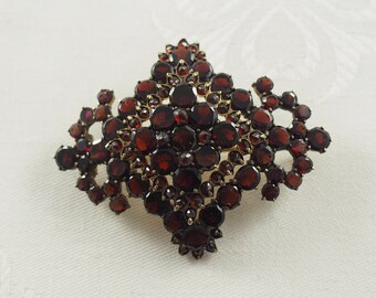 アンティーク ビクトリア朝 ボヘミアン ガーネット ブローチ、フラット